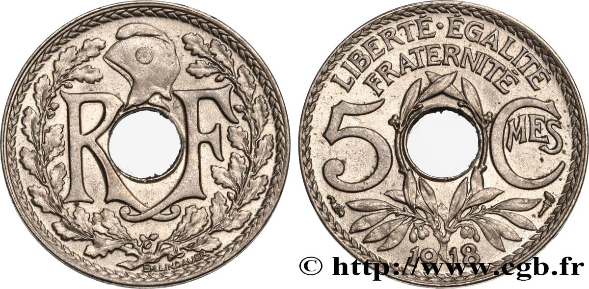 5 centimes Lindauer, grand module 1918 Paris F.121/2 VZ62 