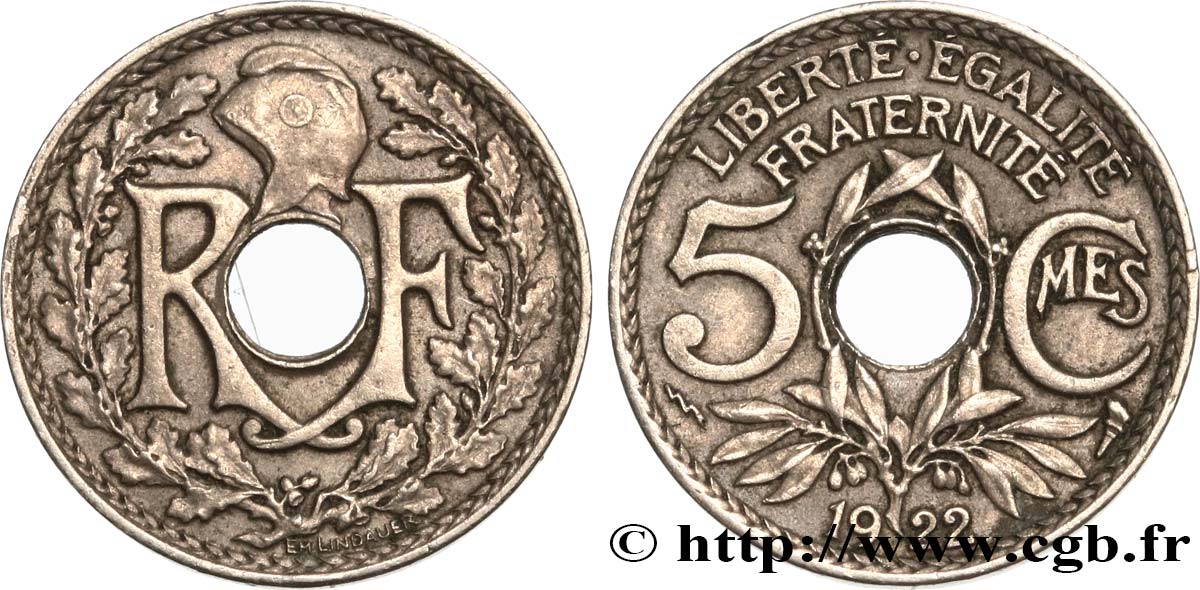 5 centimes Lindauer, petit module 1922 Poissy F.122/5 S35 