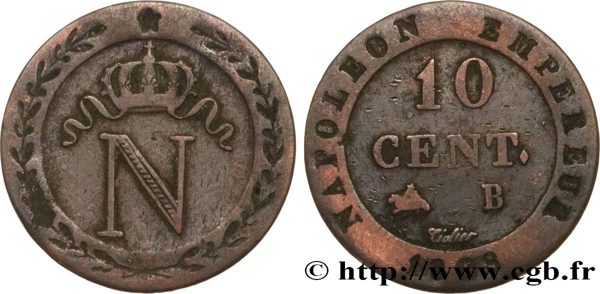 10 cent. à l N couronnée 1808 Rouen F.130/3 BC25 
