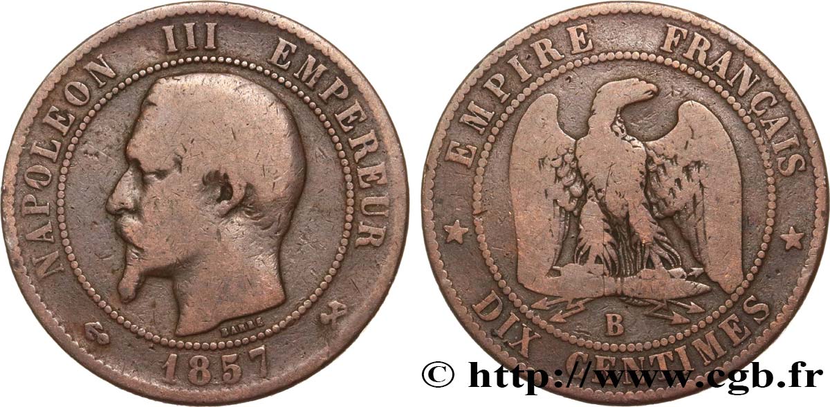 Dix centimes Napoléon III, tête nue 1857 Rouen F.133/42 SGE10 