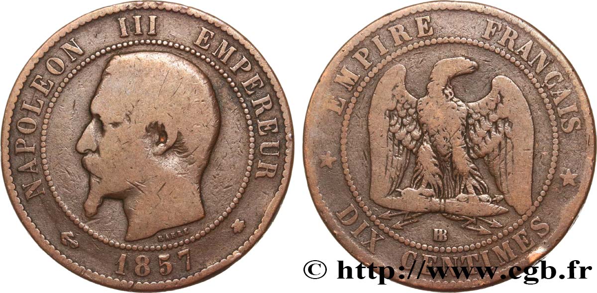 Dix centimes Napoléon III, tête nue 1857 Strasbourg F.133/43 B10 