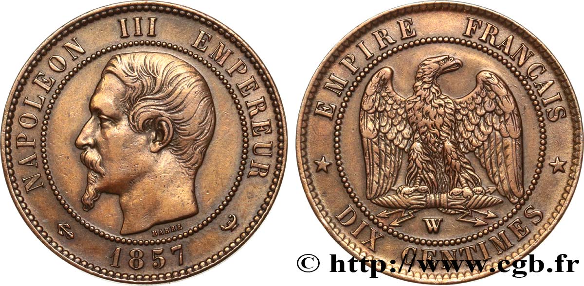 Dix centimes Napoléon III, tête nue 1857 Lille F.133/46 MBC+ 