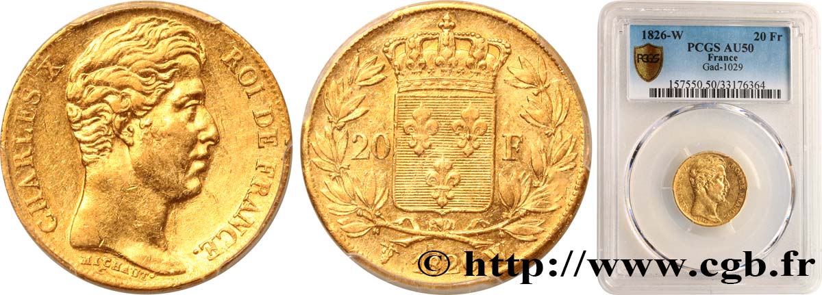 20 francs or Charles X 1826 Lille F.520/5 BB50 PCGS