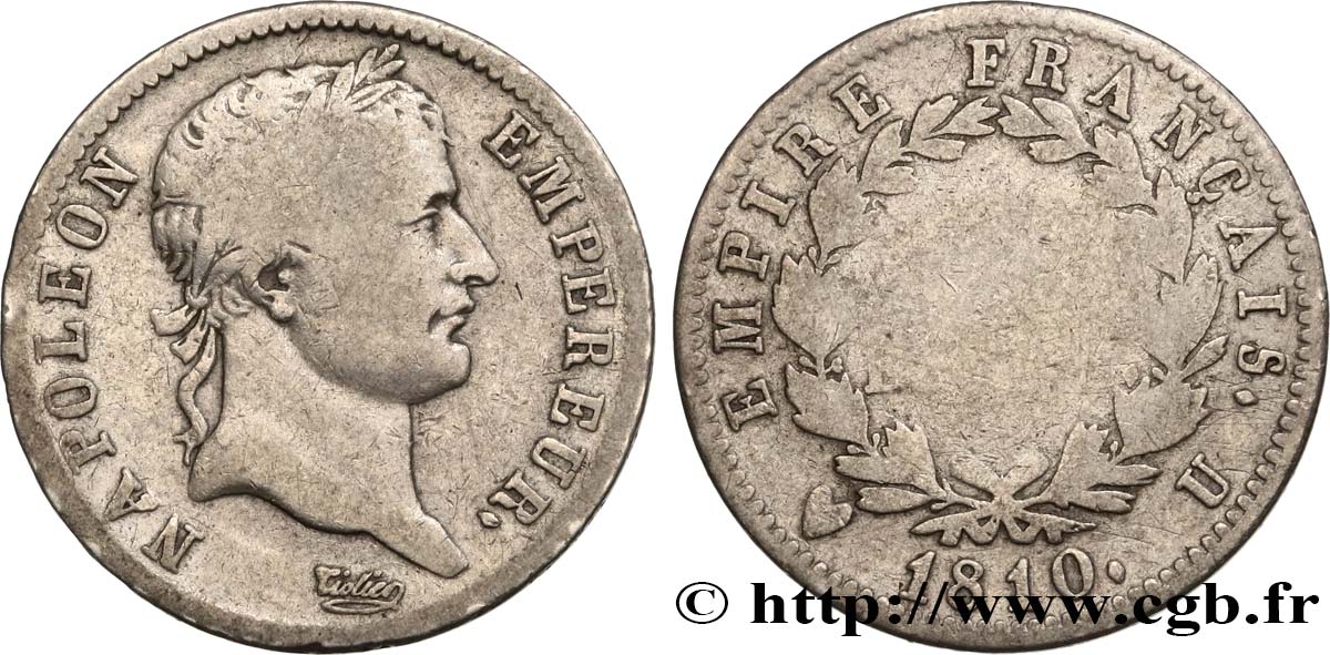 1 franc Napoléon Ier tête laurée, Empire français 1810 Turin F.205/26 VG10 