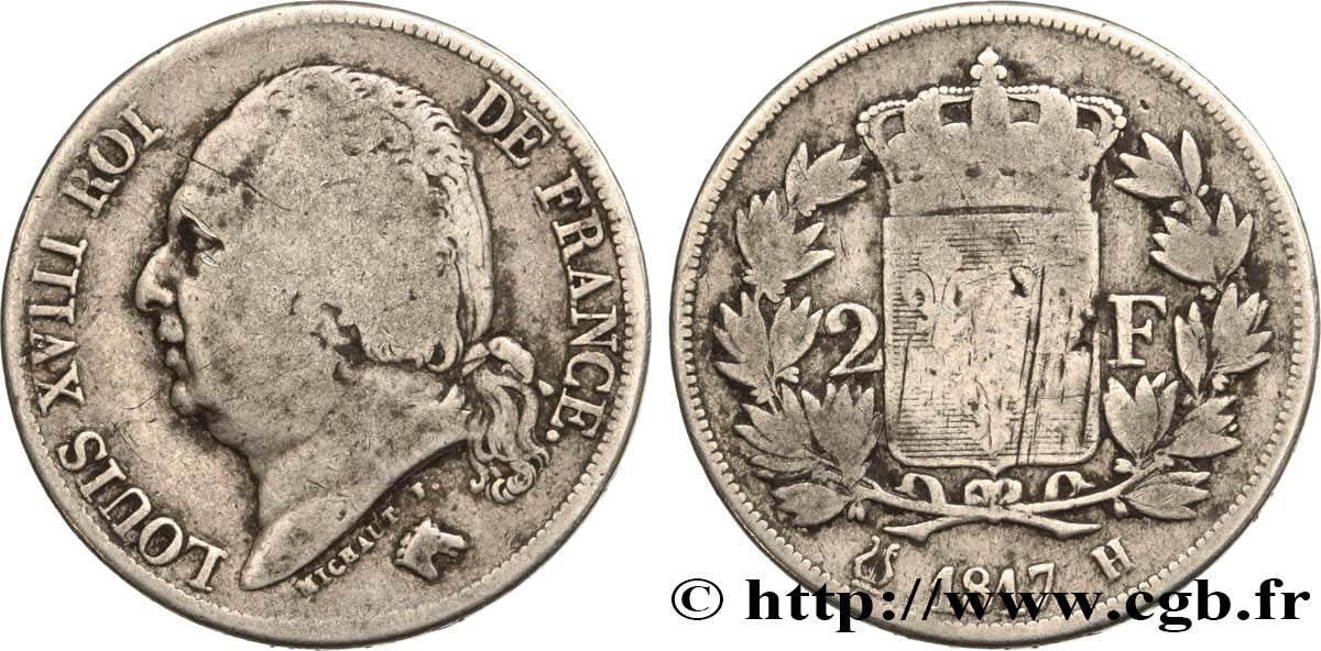 2 francs Louis XVIII 1817 La Rochelle F.257/10 RC+ 