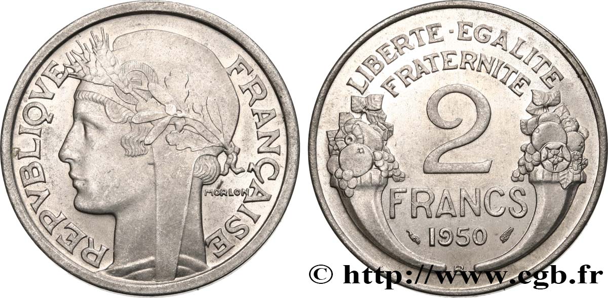 2 francs Morlon, aluminium 1950 Beaumont-Le-Roger F.269/17 MS63 
