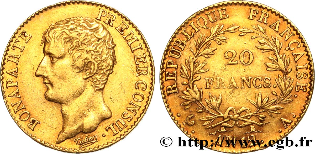 20 francs or Bonaparte Premier Consul 1804 Paris F.510/2 AU53 