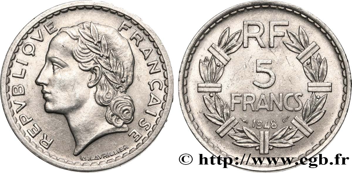 5 francs Lavrillier, aluminium, 9 ouvert 1948  F.339/13 TTB52 