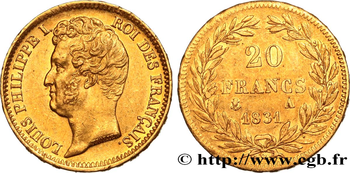 20 francs or Louis-Philippe, Tiolier, tranche inscrite en relief 1831 Paris F.525/2 AU52 