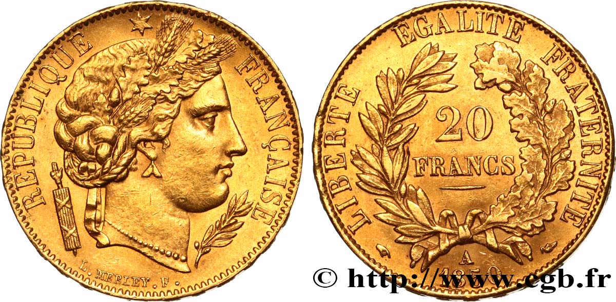 20 francs or Cérès 1850 Paris F.529/3 SUP60 
