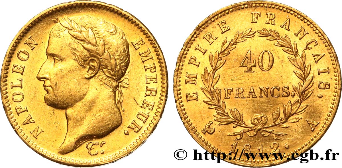 40 francs or Napoléon tête laurée, Empire français 1812 Paris F.541/9 MS61 