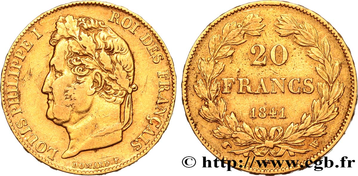 20 francs or Louis-Philippe, Domard 1841 Lille F.527/26 MBC45 