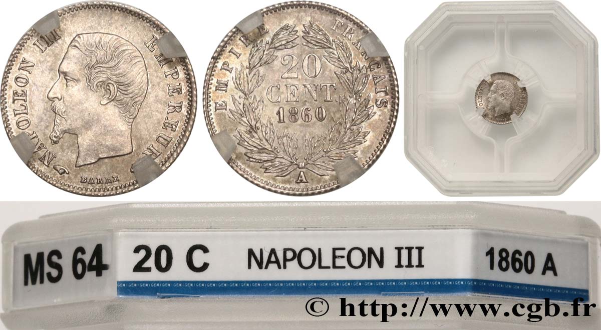 20 centimes Napoléon III, tête nue 1860 Paris F.148/14 fST64 GENI