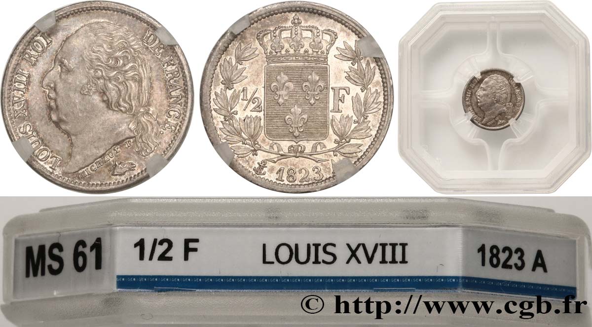 1/2 franc Louis XVIII 1823 Paris F.179/34 VZ61 GENI