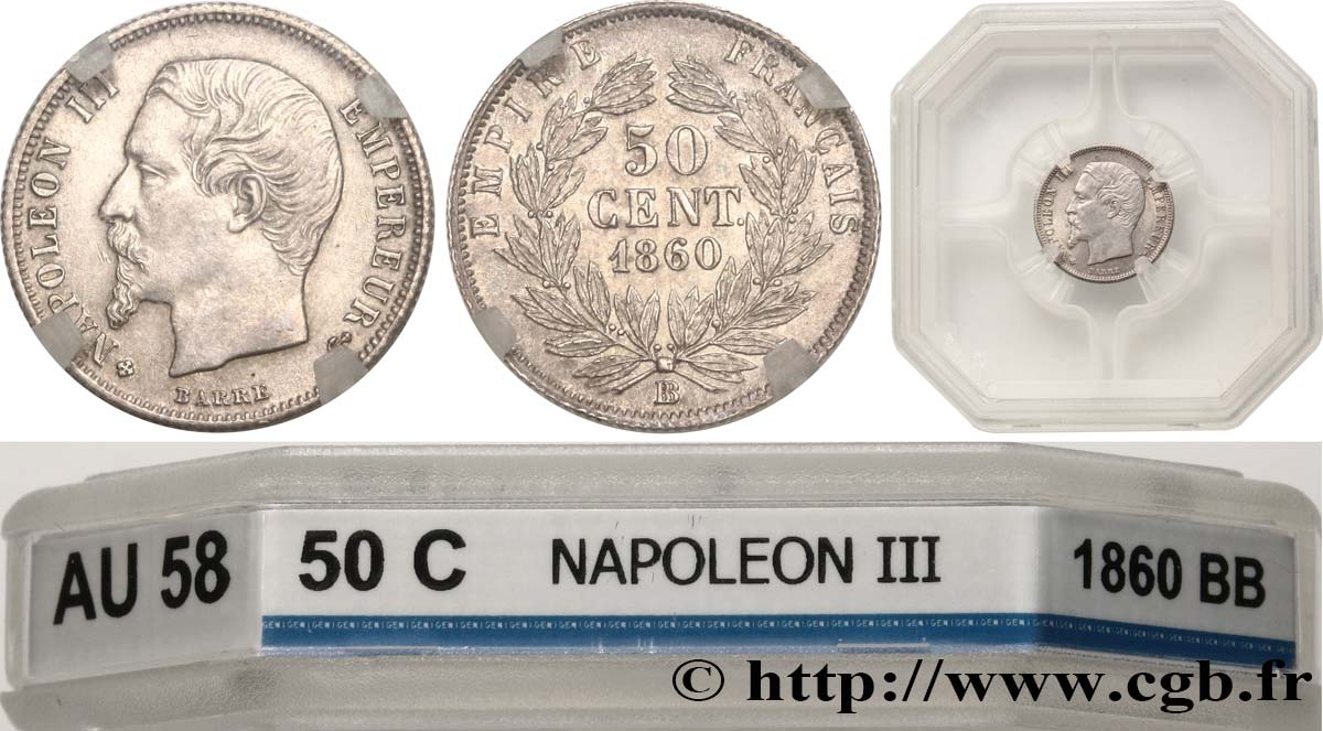50 centimes Napoléon III, tête nue 1860 Strasbourg F.187/15 SPL58 GENI