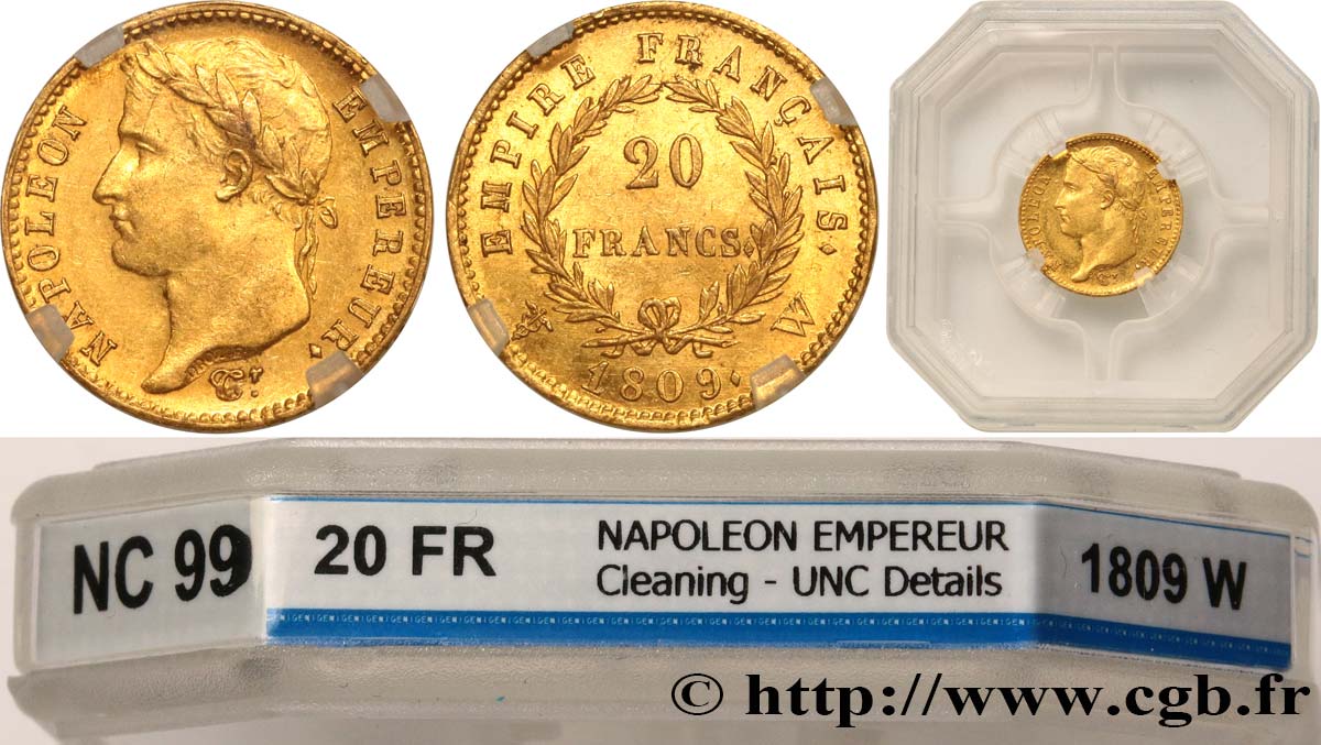 20 francs or Napoléon Ier tête laurée, Empire français 1809 Lille F.516/7 MS GENI