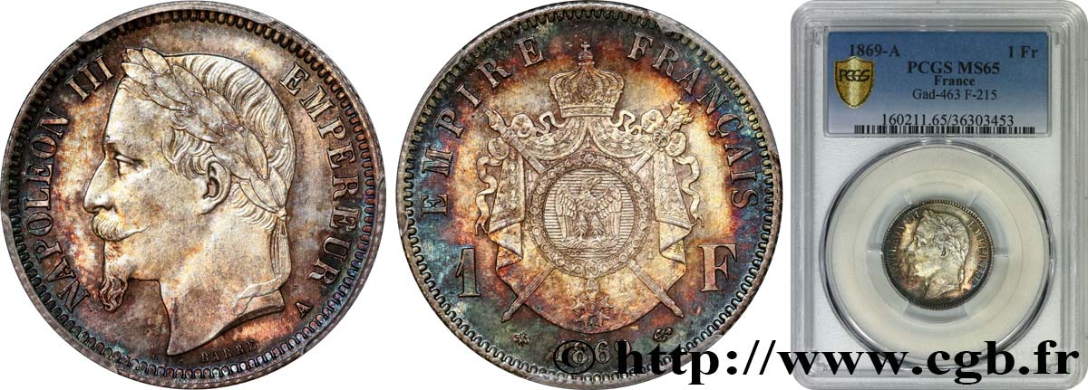 1 franc Napoléon III, tête laurée 1869 Paris F.215/14 FDC65 PCGS