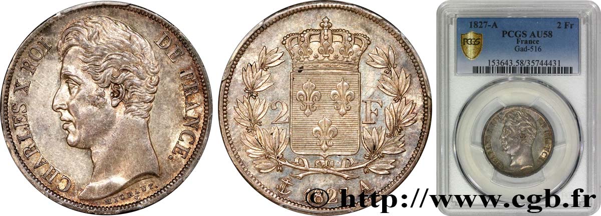 2 francs Charles X 1827 Paris F.258/24 AU58 PCGS