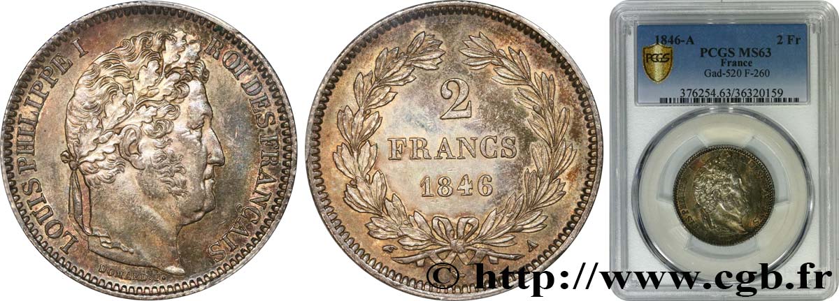 2 francs Louis-Philippe 1846 Paris F.260/108 SC63 PCGS