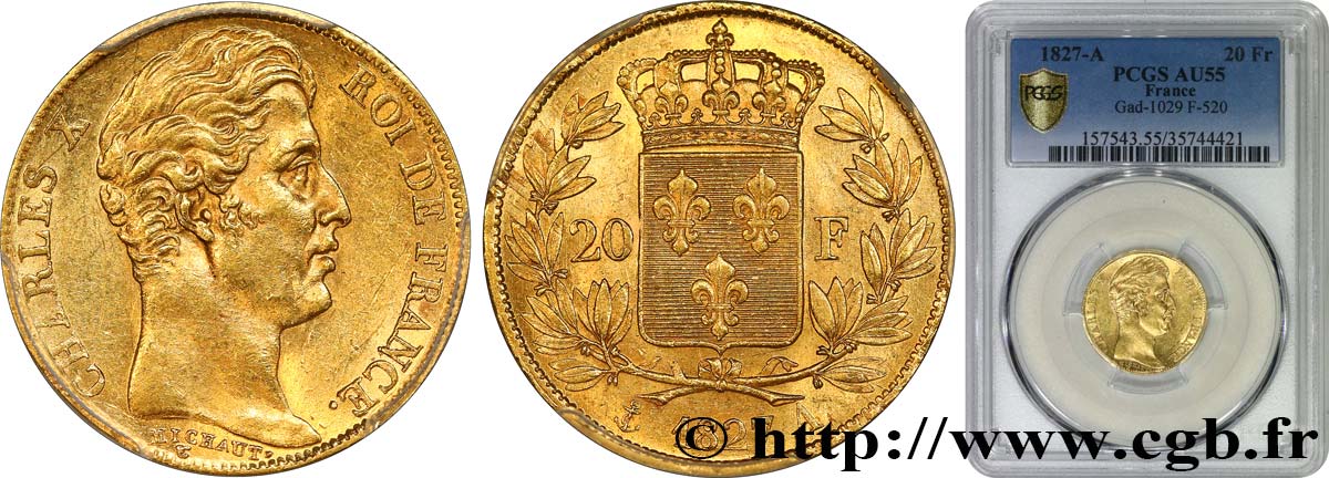 20 francs or Charles X 1827 Paris F.520/6 AU55 PCGS