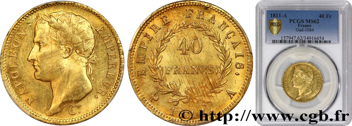 40 francs or Napoléon tête laurée, Empire français 1811 Paris F.541/6 SUP62 PCGS