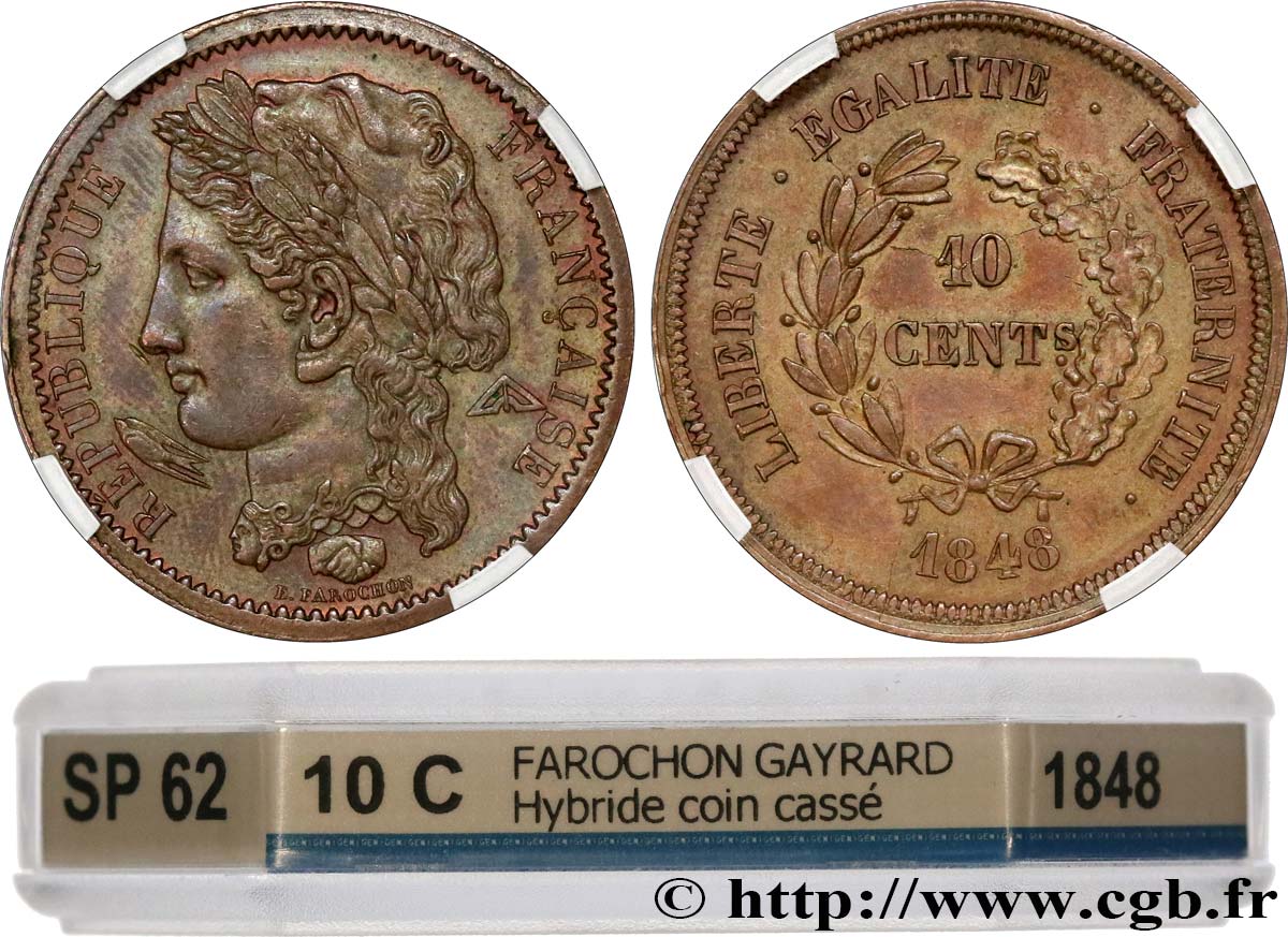 Concours de 10 centimes, essai en cuivre par Farochon, troisième revers 1848 Paris VG.3179  VZ62 GENI