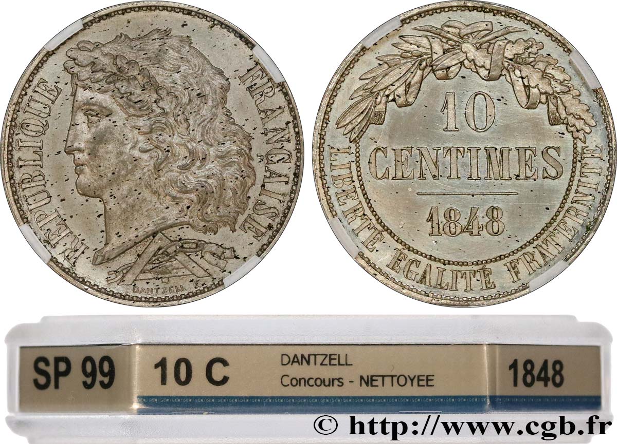 Concours de 10 centimes, essai en étain par Dantzell 1848 Paris VG.3135 var. VZ GENI