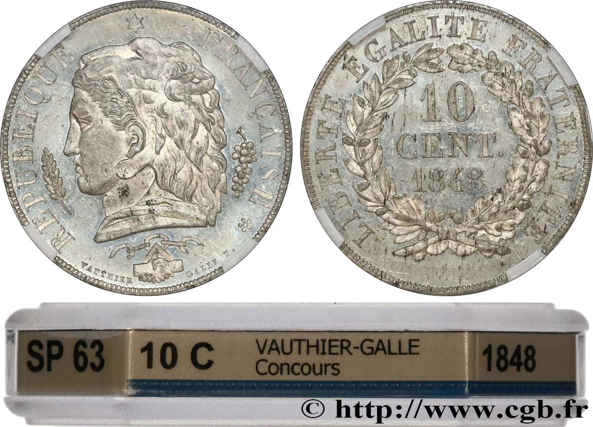 Concours de 10 centimes, essai en étain par Vauthier-Galle 1848 Paris VG.3155 var. SC63 GENI