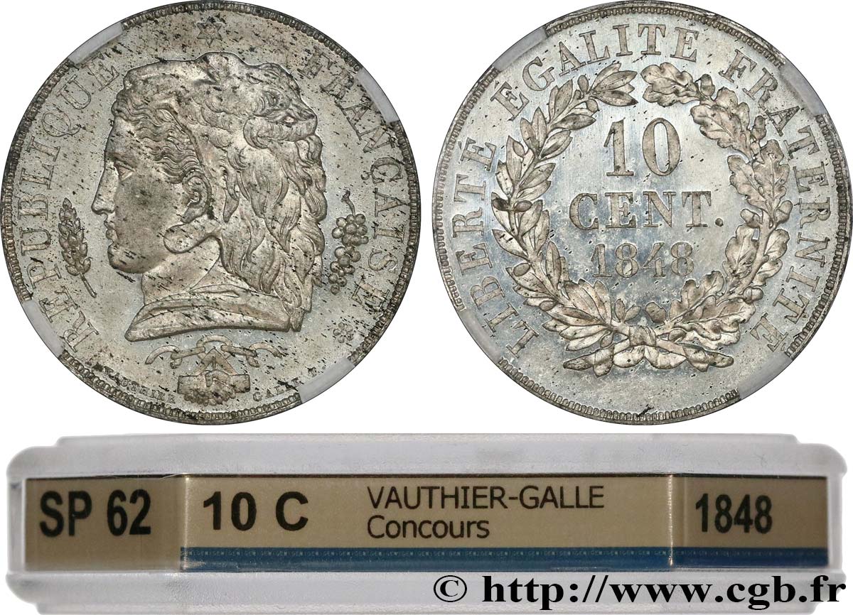 Concours de 10 centimes, essai en étain par Vauthier-Galle 1848 Paris VG.3155 var. EBC62 GENI