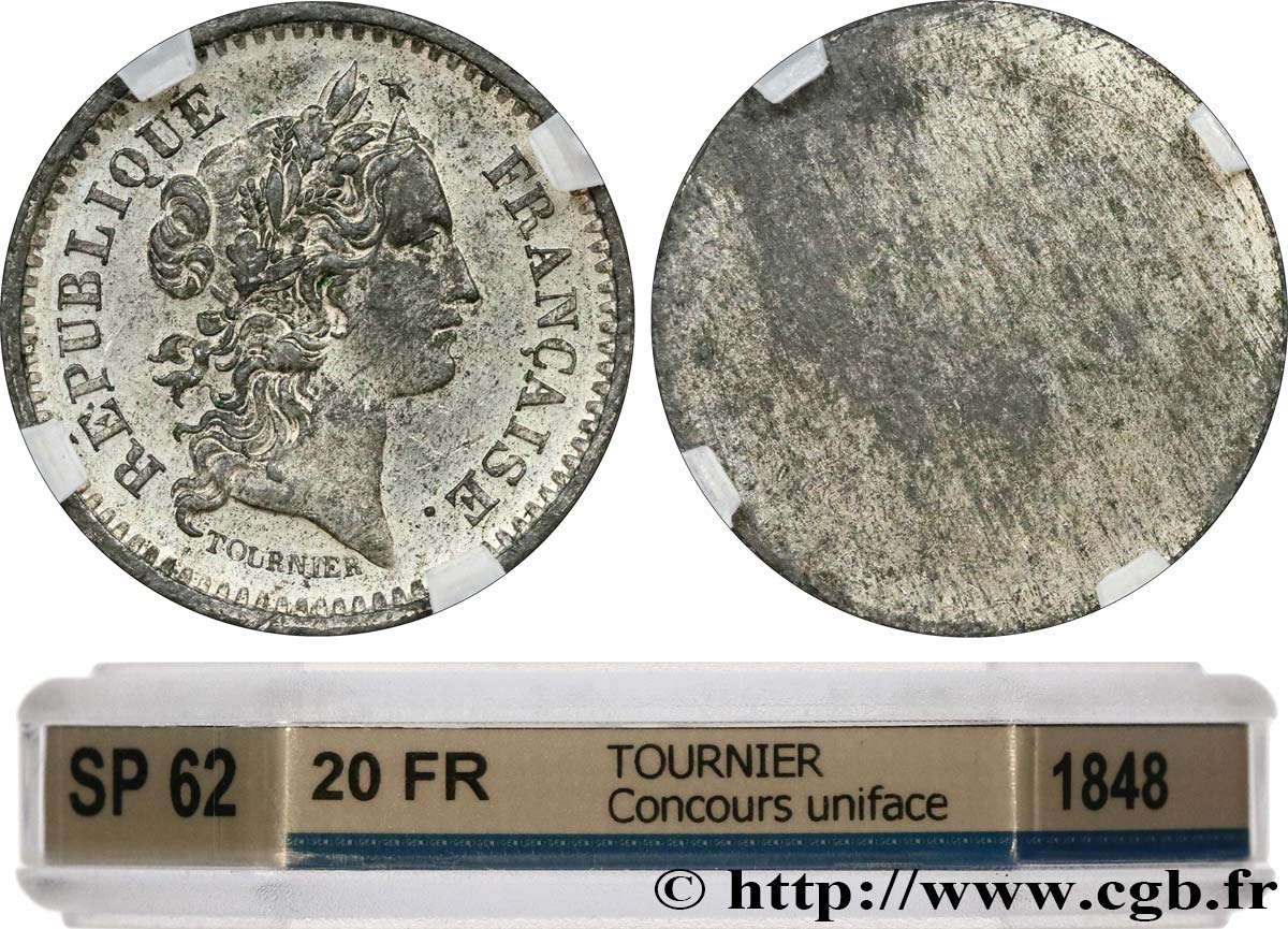 Concours de 20 francs, essai uniface d avers de Tournier n.d. Paris VG.3037 var SUP62 GENI