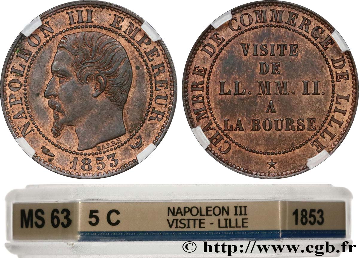 Module de cinq centimes, Visite impériale à Lille les 23 et 24 septembre 1853 1853 Lille VG.3367  SPL63 GENI