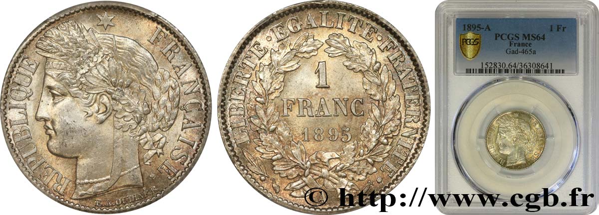 1 franc Cérès, IIIe République 1895 Paris F.216/13 fST64 PCGS