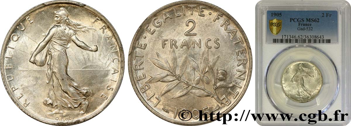 2 francs Semeuse 1905  F.266/9 EBC62 PCGS