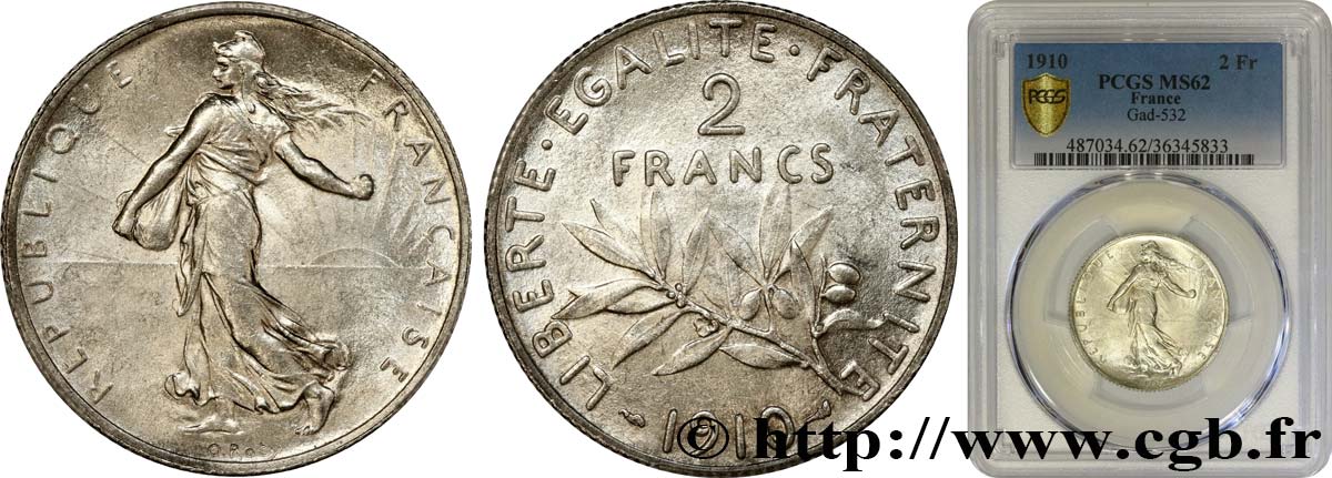 2 francs Semeuse 1910  F.266/12 EBC62 PCGS