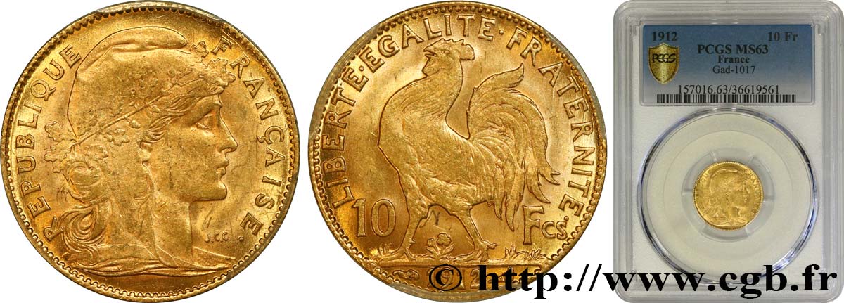 10 francs or Coq 1912 Paris F.509/13 SPL63 PCGS