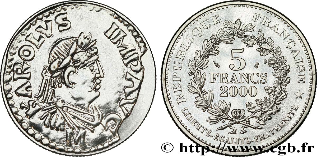 5 francs Denier de Charlemagne 2000 Paris F.348/1 FDC 
