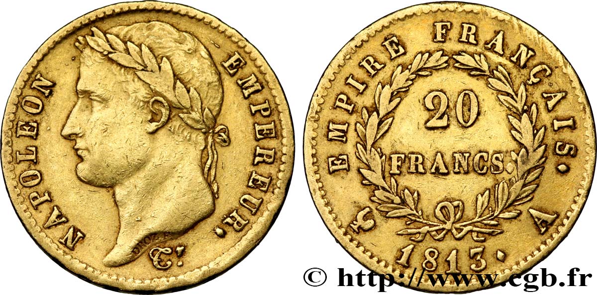 20 francs or Napoléon tête laurée, Empire français 1813 Paris F.516/30 BB40 