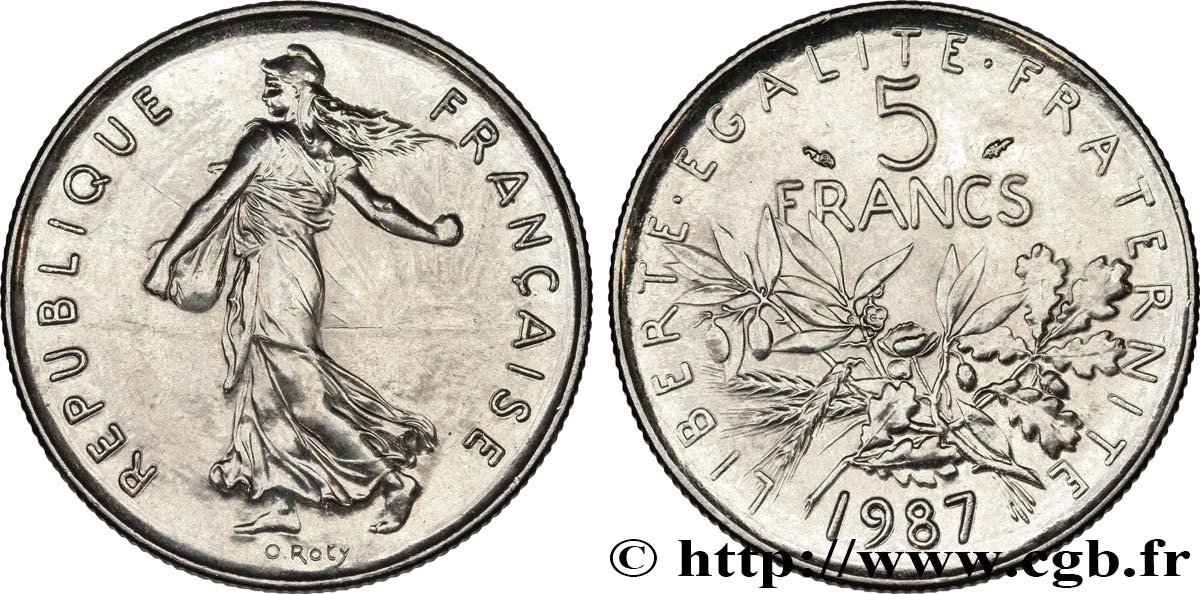 5 francs Semeuse, nickel 1987 Pessac F.341/19 EBC60 