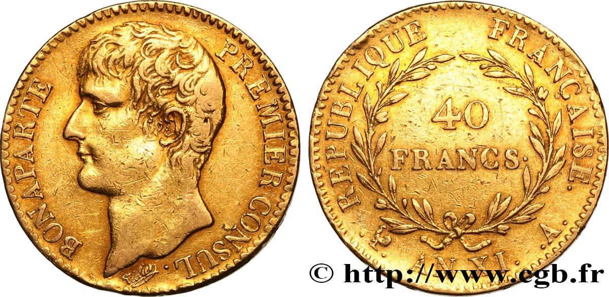 40 francs or Bonaparte Premier Consul 1803 Paris F.536/1 BB 