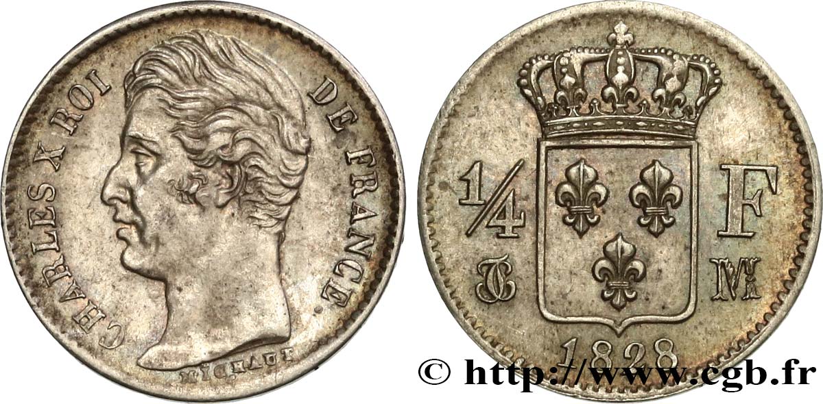 1/4 franc Charles X 1828 Toulouse F.164/25 EBC60 