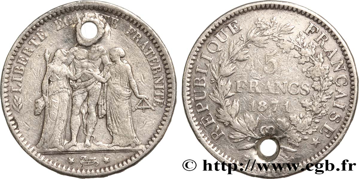 5 francs Hercule, dite “Camélinat” 1871 Paris F.334/4 VG 