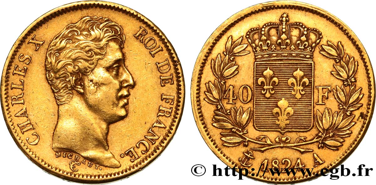 40 francs or Charles X, 1er type 1824 Paris F.543/1 BB 