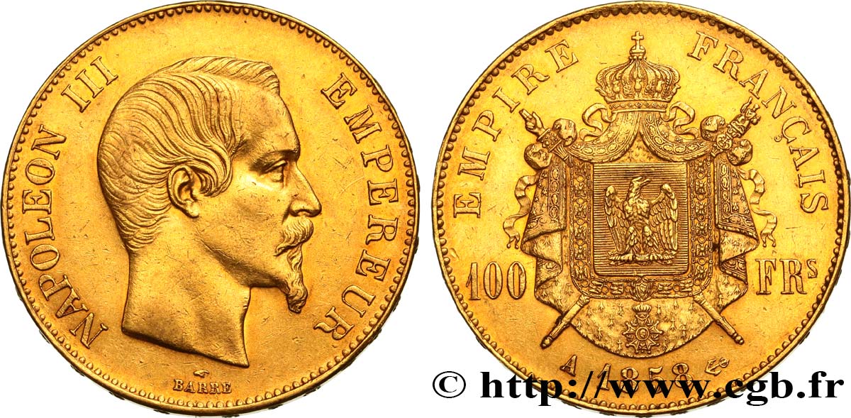 100 francs or Napoléon III, tête nue 1858 Paris F.550/5 AU 
