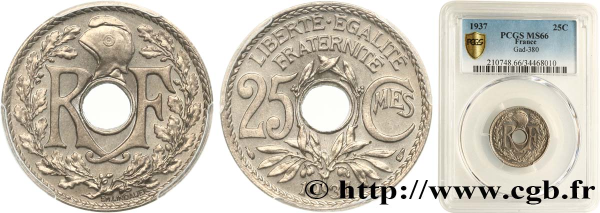 25 centimes Lindauer 1937  F.171/20 ST66 PCGS