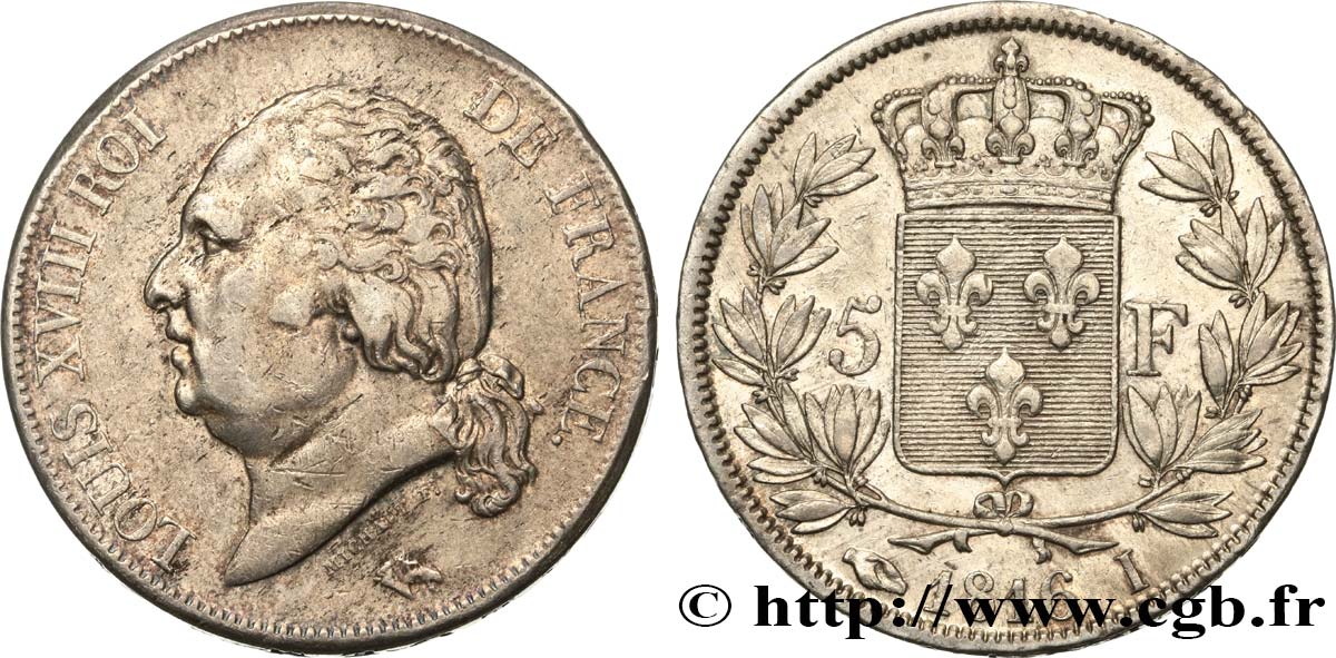 5 francs Louis XVIII, tête nue 1816 Limoges F.309/6 TTB45 