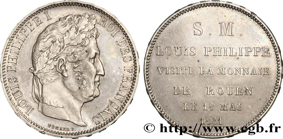 Monnaie de visite, module de 5 francs, pour Louis-Philippe à la Monnaie de Rouen 1831  VG.2824  VZ+ 