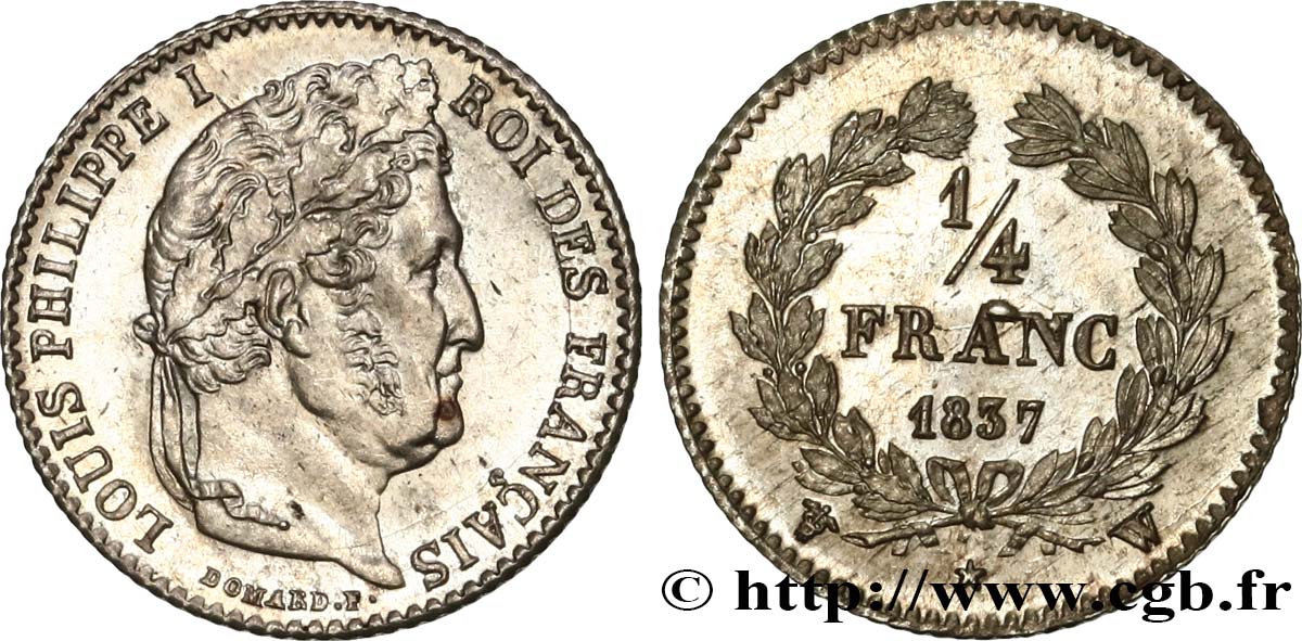 1/4 franc Louis-Philippe 1837 Lille F.166/68 fST63 