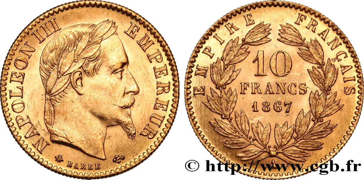 10 francs or Napoléon III, tête laurée 1867 Paris F.507A/15 SC63 