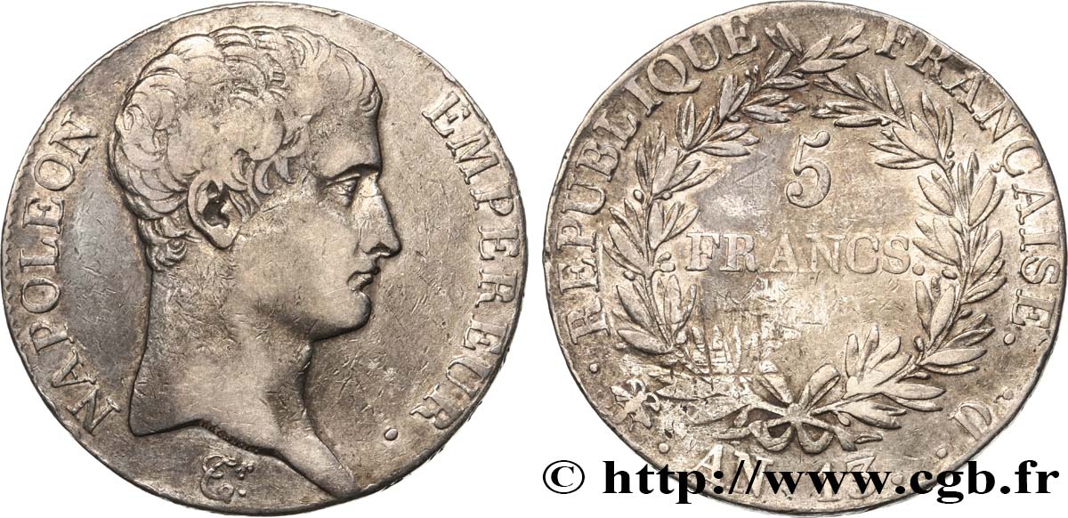 5 francs Napoléon Empereur, Calendrier révolutionnaire 1805 Lyon F.303/6 MB35 