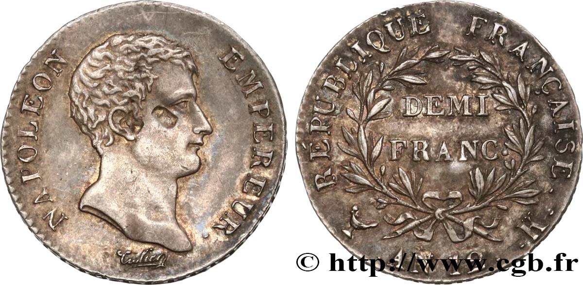 Demi-franc Napoléon Empereur, Calendrier révolutionnaire 1804 Bordeaux F.174/6 AU 